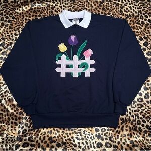 Vintage Jerzees Navy Spring Tulip Collared Sweatshirt